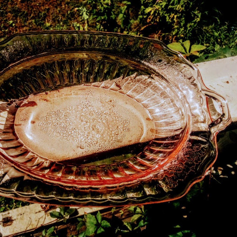 Depression glass pink server